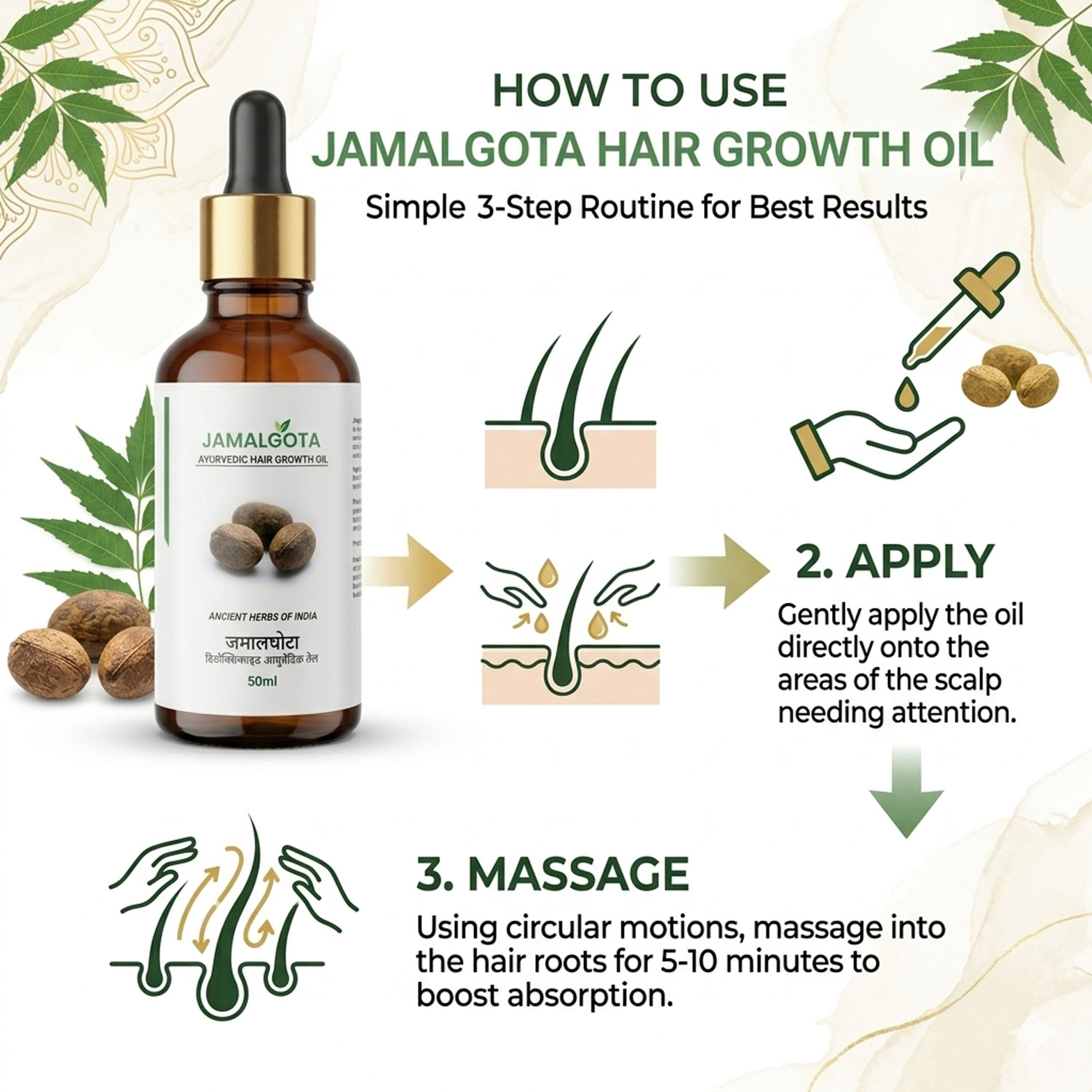 Jamalgota Detoxified Hair Growth Oil – Herbal Anti-Hair Fall & Scalp Nourishing Oil for Stronger, Thicker Hair Regrowth | Natural Ayurvedic Hair Treatment