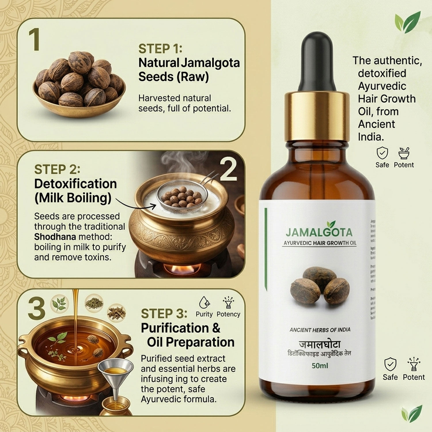 Jamalgota Detoxified Hair Growth Oil – Herbal Anti-Hair Fall & Scalp Nourishing Oil for Stronger, Thicker Hair Regrowth | Natural Ayurvedic Hair Treatment