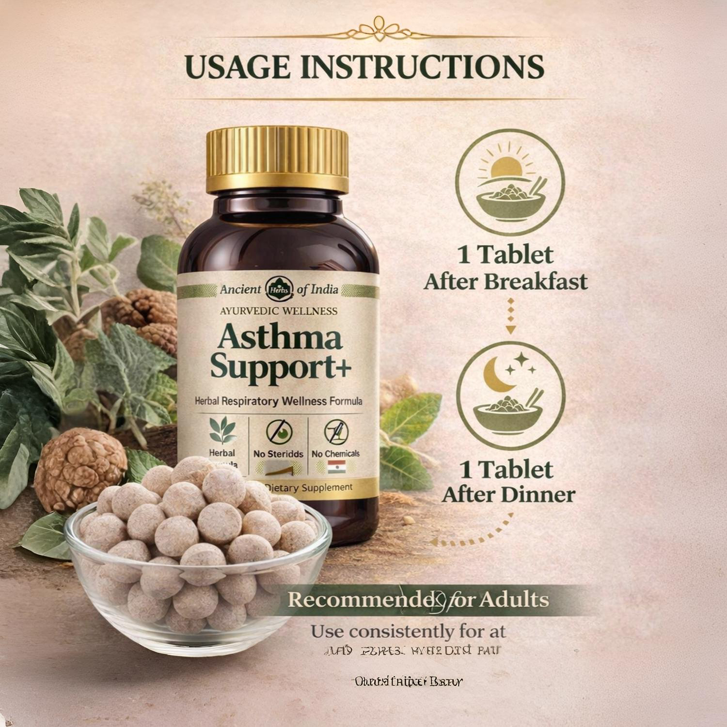 Asthma Support+ Herbal Respiratory Wellness Supplement – Natural Lung Support & Breathing Comfort Formula (Chewable Tablets)