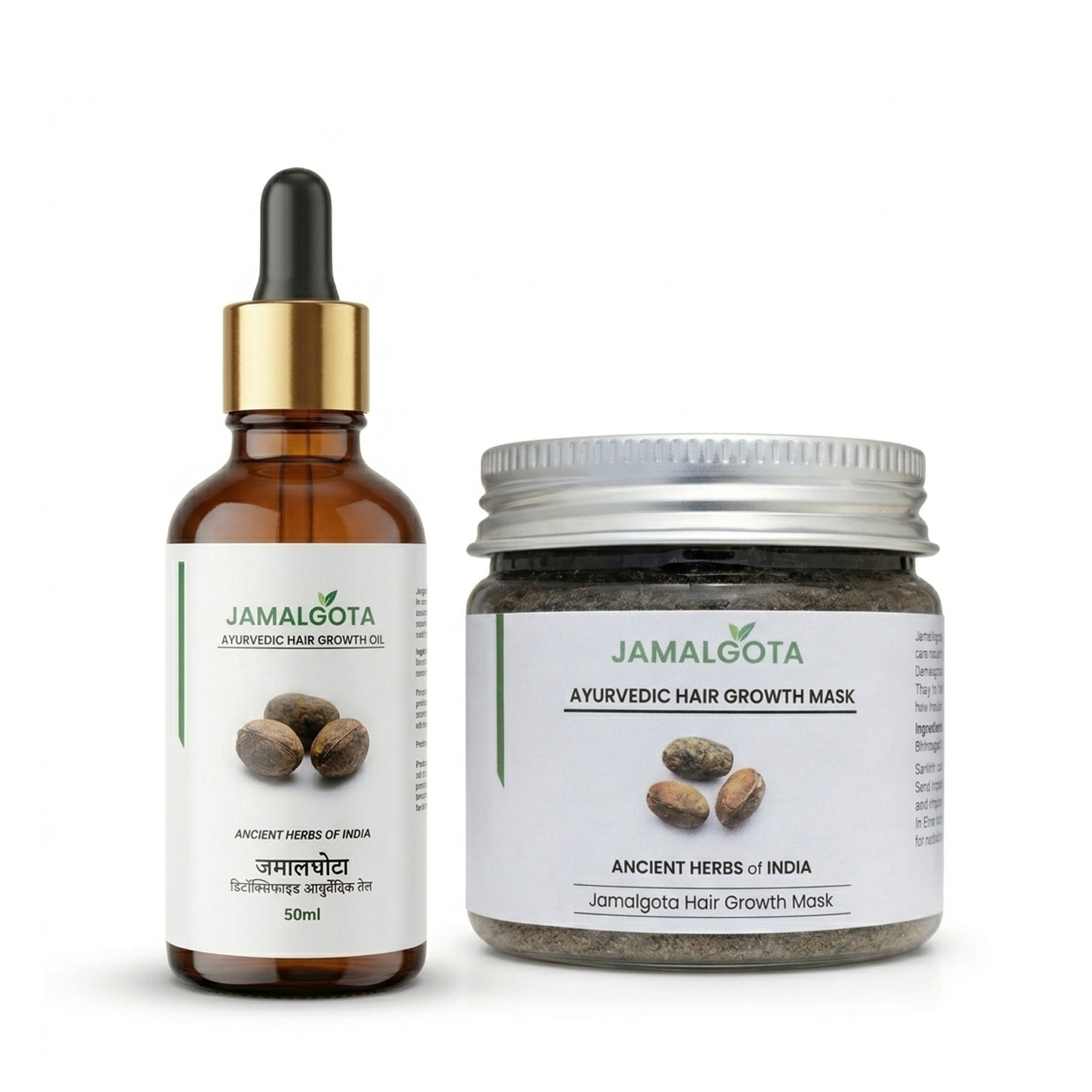 Jamalgota Hair Growth Combo (Oil + Powder Mask); Milk Detoxified Ayurvedic System; Supports Hair Regrowth & Alopecia Care; Follicle Activation & Scalp Nourishment; 2-Step Herbal Treatment Kit