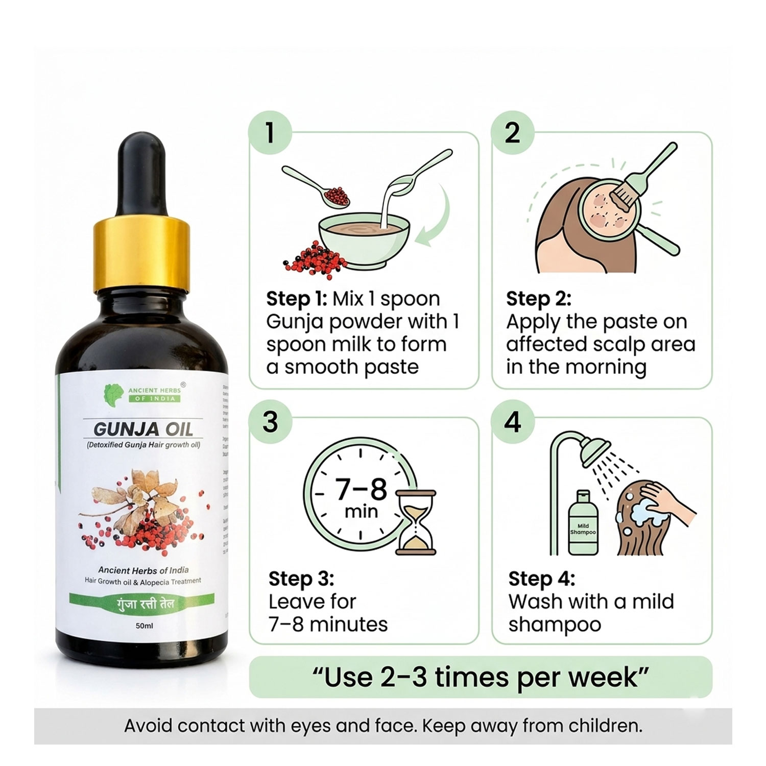 Gunja Ratti Hair Oil (Milk Detoxified) for Hair Regrowth & Alopecia Support – Activates Hair Follicles, Reduces Hair Fall, Natural Ayurvedic Scalp Treatment – 50ml