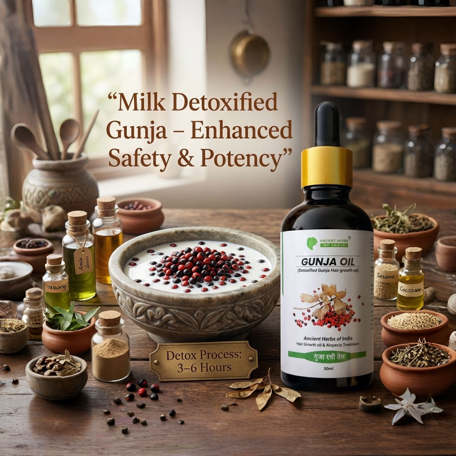 Gunja Ratti Hair Oil (Milk Detoxified) for Hair Regrowth & Alopecia Support – Activates Hair Follicles, Reduces Hair Fall, Natural Ayurvedic Scalp Treatment – 50ml