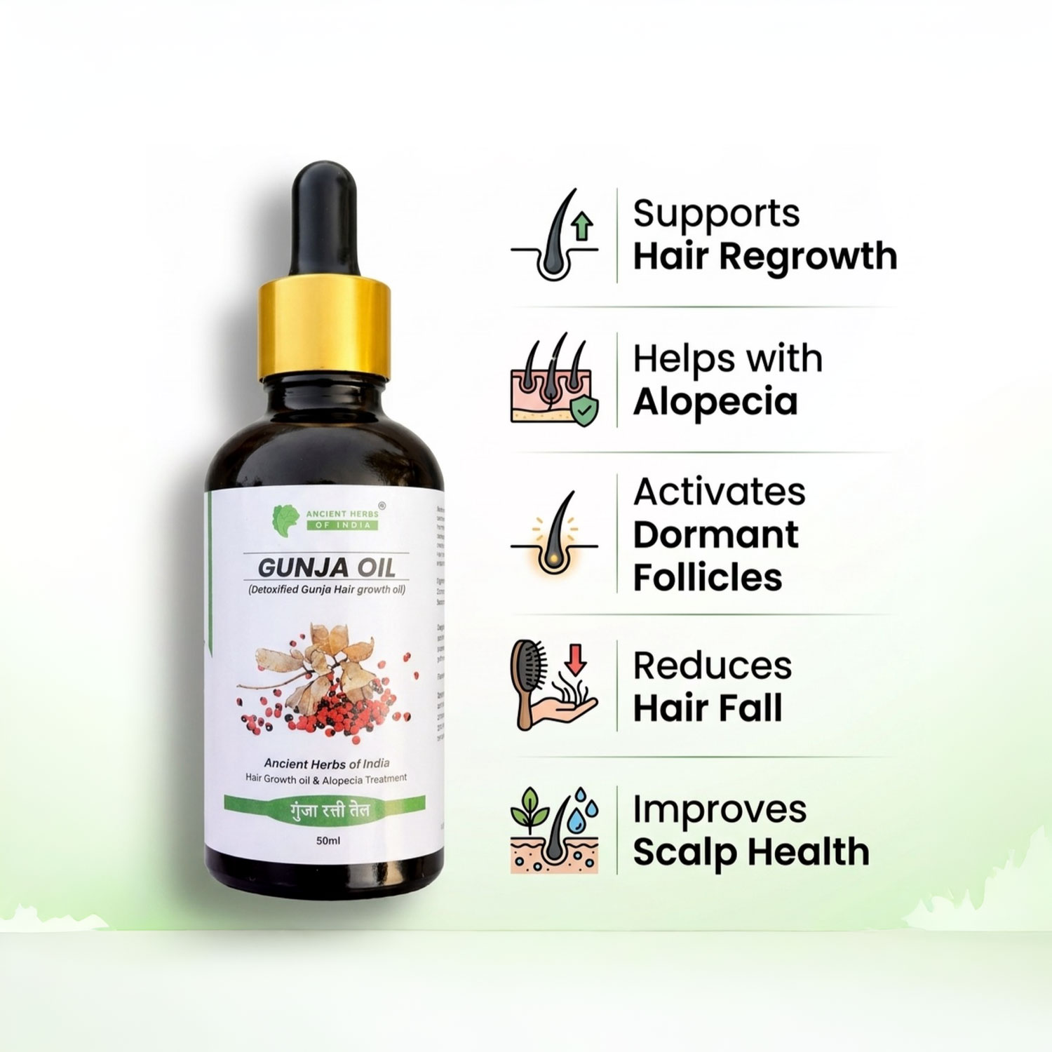 Gunja Ratti Hair Oil (Milk Detoxified) for Hair Regrowth & Alopecia Support – Activates Hair Follicles, Reduces Hair Fall, Natural Ayurvedic Scalp Treatment – 50ml