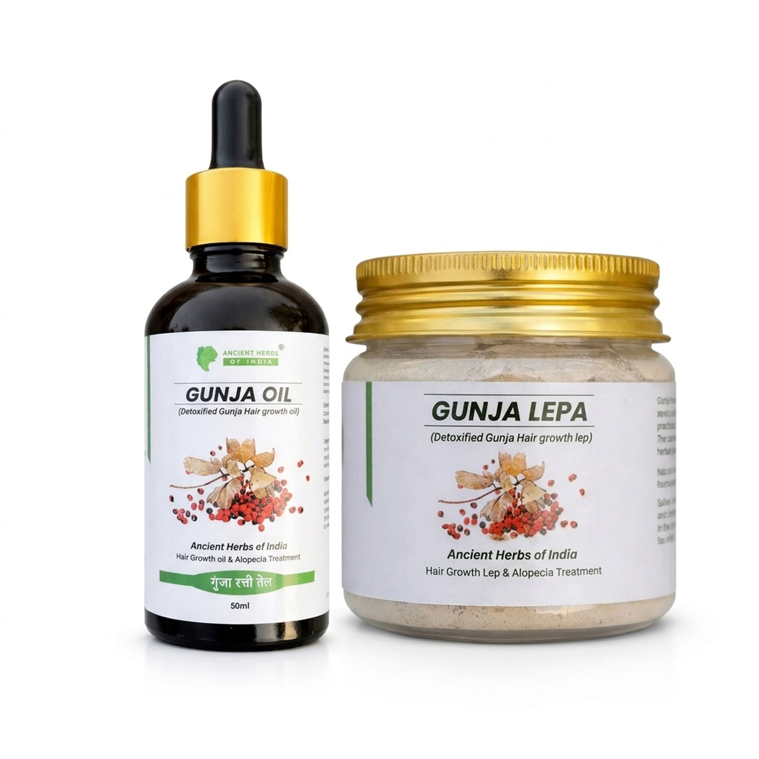 Gunja Hair Growth Combo (Oil + Powder Lep); Milk Detoxified Ayurvedic Formula; Supports Hair Regrowth & Alopecia Care; Activates Hair Follicles; Scalp Nourishment Treatment; 2-Step System