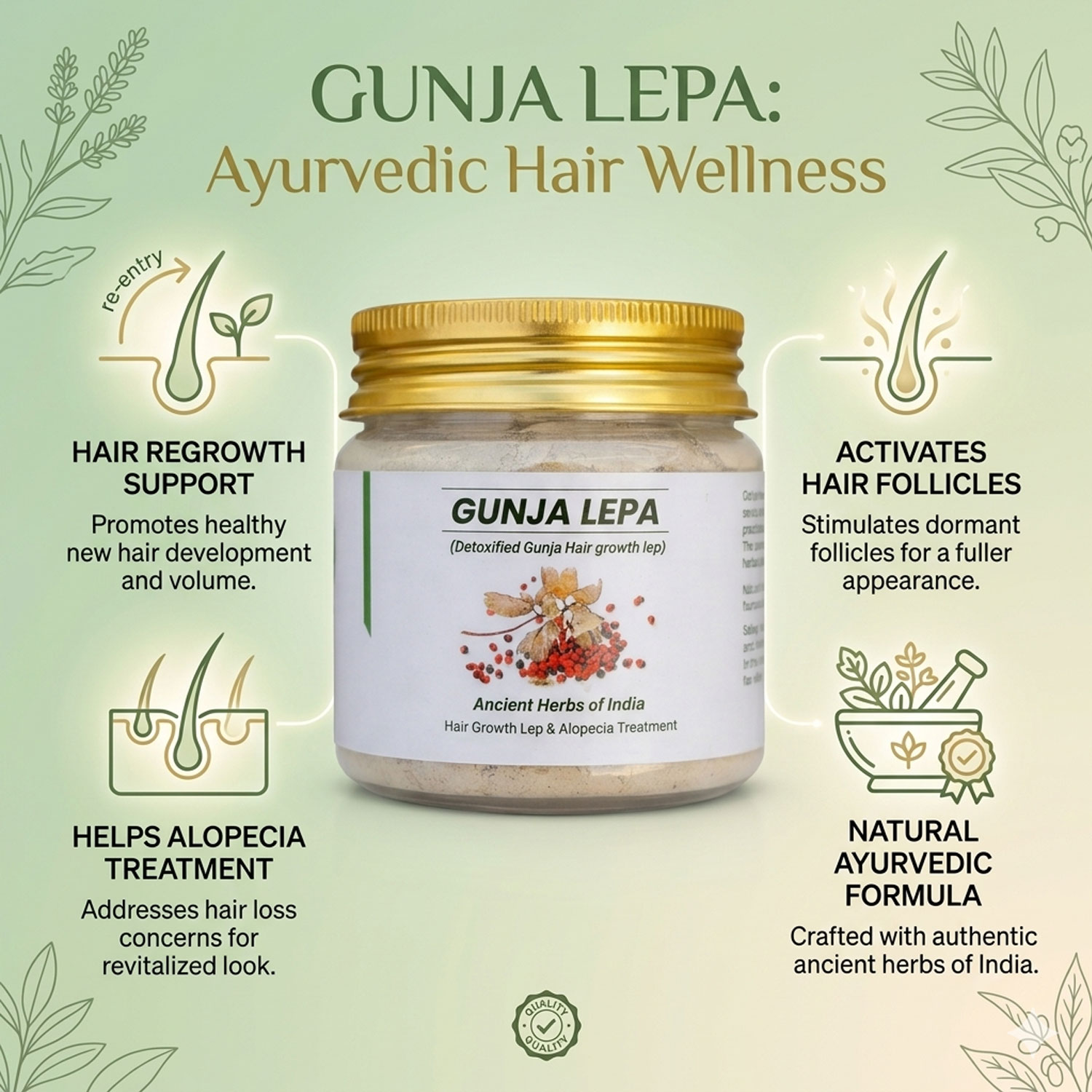 Gunja Powder for Hair Growth (Milk Detoxified); Ayurvedic Hair Regrowth Lep; Supports Alopecia Care; Activates Hair Follicles; Scalp Treatment Mask; Natural Herbal Powder